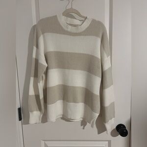 moon & madison Beige and White Striped Sweater